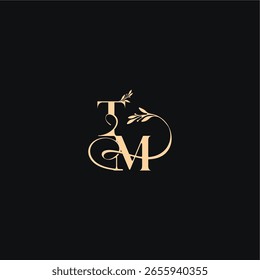 monogram elegant concept luxury feel with wavy line TM organic leaves wedding logo letter