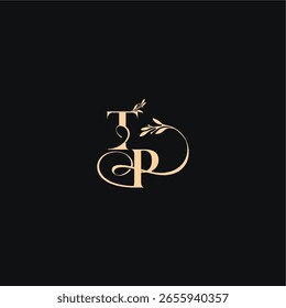 monogram elegant concept luxury feel with wavy line TP organic leaves wedding logo letter