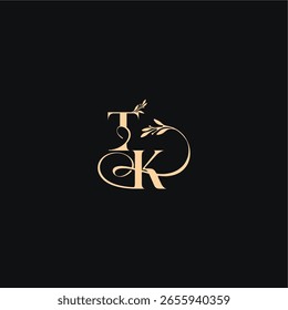 monograma elegante conceito luxo sensação com linha ondulada TK orgânica folhas casamento logotipo carta