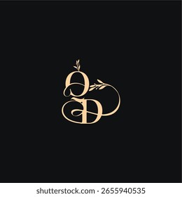 monogram elegant concept luxury feel with wavy line QD organic leaves wedding logo letter
