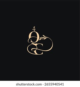 monograma elegante conceito luxo sensação com linha ondulada QC orgânico folhas casamento logotipo carta