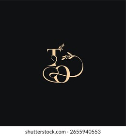 monograma concepto elegante sensación de lujo con línea ondulada TO hojas orgánicas logo de la boda letra
