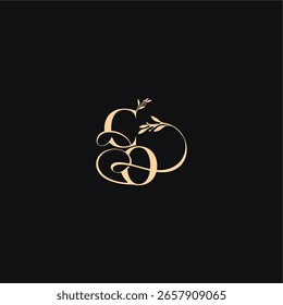 monograma elegante conceito luxo sensação com linha ondulada CQ orgânica folhas casamento logotipo carta