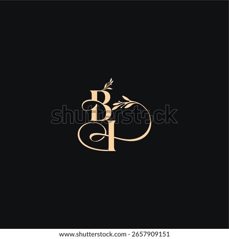 monogram elegant concept luxury feel with wavy line BI organic leaves wedding logo letter