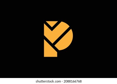Monogram elegant minimal art logo concept. Trendy professional awesome artistic PV VP initial based alphabet icon logo. Gold color on black background. Premium Business logo.