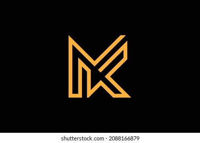 Monogram elegant minimal art logo concept. Trendy professional awesome artistic MK KM initial based alphabet icon logo. Gold color on black background. Premium Business logo.