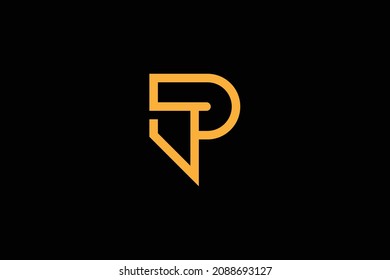 Monogram elegant minimal art logo concept. Trendy professional awesome artistic PT TP initial based alphabet icon logo. Gold color on black background. Premium Business logo.