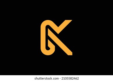 Monogram elegant minimal art logo concept. Trendy professional awesome artistic GK KG initial based alphabet icon logo. Gold color on black background. Premium Business logo.