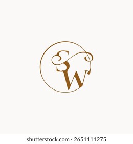 monogramm eleganten stil luxurius gefühl mit fluss SW kreis fließt hochzeit logo brief