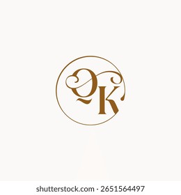 Monogramm eleganter Stil luxuriöses Gefühl mit Fluss QK Kreis fließt Hochzeit Logo Brief