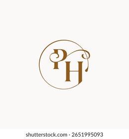 monogram elegante Stil luxuriöse Gefühl mit Fluss PH Kreis fließt Hochzeit Logo Brief