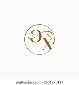 monograma elegante estilo luxurius sentimento com fluxo círculo OX flui casamento logotipo letra