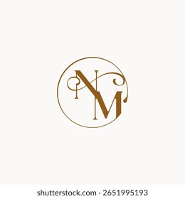 monogram elegant style luxurius feeling with flow NM circle fows wedding logo letter