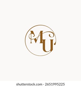 monograma elegante estilo luxurius sentimento com fluxo MU círculo flui casamento logotipo letra