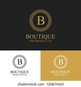 Monogram emblem in dark, light and gold color variants. Heraldic logo in classic style. Vector illustration of letter sign in ornamental frame. Elegant design element, graceful template.