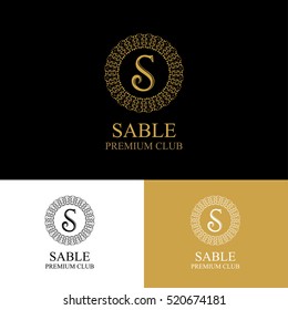 Monogram emblem in dark, light and gold color variants. Heraldic logo in classic style. Vector illustration of letter sign in ornamental frame. Elegant design element, graceful template.