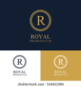 Monogram emblem in dark, light and gold color variants. Heraldic logo in classic style. Vector illustration of letter sign in ornamental frame. Elegant design element, graceful template.