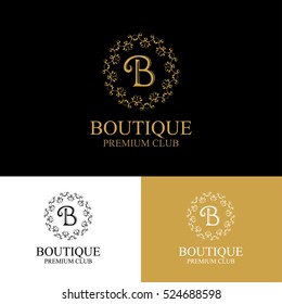 Monogram emblem in dark, light and gold color variants. Heraldic logo in classic style. Vector illustration of letter sign in ornamental frame. Elegant design element, graceful template.