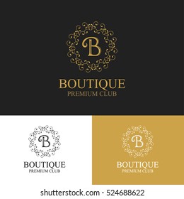 Monograma emblema em cores escuras, claras e douradas variantes. Logo heráldico em estilo clássico. Ilustração vetorial do sinal de letra em moldura ornamental. Elemento de design elegante, modelo gracioso.
