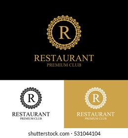 Monogram emblem in dark, light and gold color variants. Heraldic logo in classic style. Vector illustration of letter sign in ornamental frame. Elegant design element, graceful template.