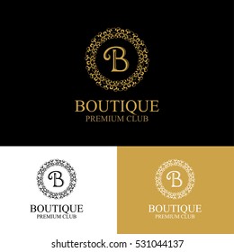 Monogram emblem in dark, light and gold color variants. Heraldic logo in classic style. Vector illustration of letter sign in ornamental frame. Elegant design element, graceful template.