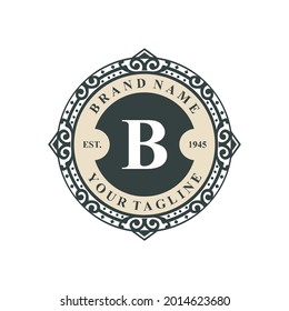 monogram emblem initial B elegant frame ornament logo design vector for Boutique, Cafe, Hotel, Jewelry, restaurant etc.