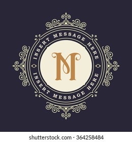 Monogram emblem insignia. Calligraphic logo ornament vector design. Decorative frame for Restaurant Menu, Hotel, Jewellery, Fashion, Label, Sign, Banner, Badge