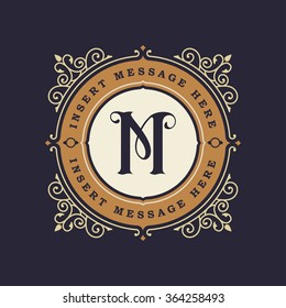 Monogram emblem insignia. Calligraphic logo ornament vector design. Decorative frame for Restaurant Menu, Hotel, Jewellery, Fashion, Label, Sign, Banner, Badge