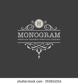 monogram emblem, logo design vector illustration, calligraphic element