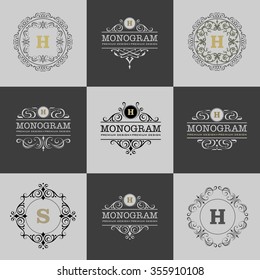 monogram emblem, logo design vector illustration, calligraphic element, heraldic set