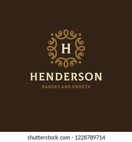 Monogram emblem template luxury elegant frame ornament and letter logo design vector illustration.