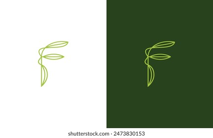 Monogram f leaf nature line green logo