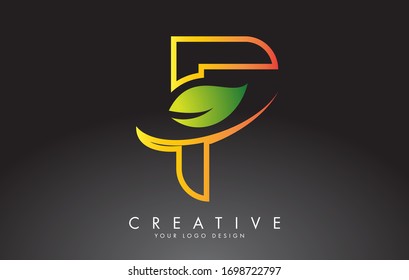 Monogram F Letter Logo Design with Green Leaf. Eco and Organic Letter Vector Illustration.