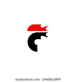 monogram F logo template with fire in flat style black color and red color