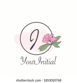 Monogram Feminine Initial J Letter Logo Concept Circle Nature Flower  Vector Design