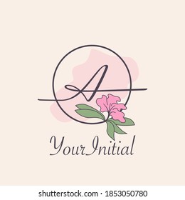 Monogram Feminine Initial A Letter Logo Concept Circle Nature Flower  Vector Design