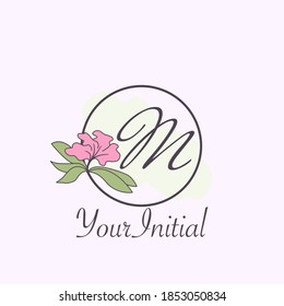 Monogram Feminine Initial M Letter Logo Concept Circle Nature Flower  Vector Design
