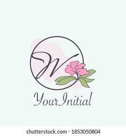 Monogram Feminine Initial W Letter Logo Concept Circle Nature Flower  Vector Design