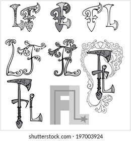 Monogram F,L. Two letters woven into a single ensemble,vector illustration.