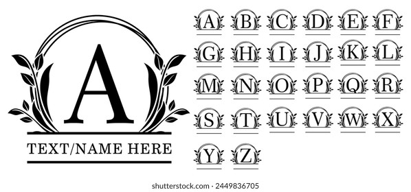 Monogram Floral Split Letters, Split Alphabet, Split Font Vector