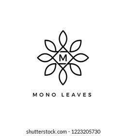 Monogram Floral Vector Leaves Initial Letter Type M Logo Design Template 