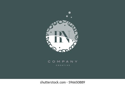 monogram floral vintage retro green white alphabet decorative company letter logo design vector icon template rn r n