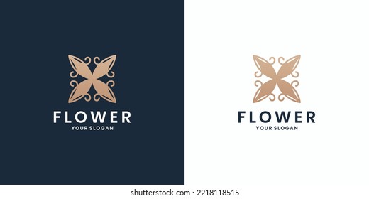 diseño de logotipo de flor monograma con color dorado