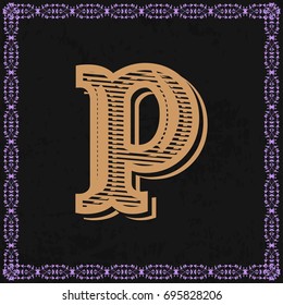 monogram font vintage alphabet and floral lettering label design named p