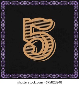 monogram font vintage alphabet and floral lettering label design named 5