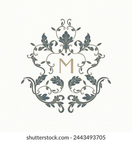 Monogram frame. Classic decorative element. Leaf pattern.
