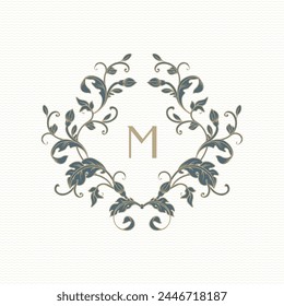 Monogram frame. Classic decorative element. Leaf pattern.
