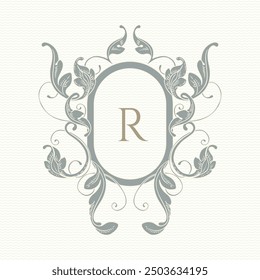 Monogram frame. Classic decorative element. Leaf pattern.