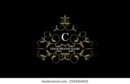 Quadro de monograma. Elemento decorativo clássico com a letra inicial C. Emblemas vetoriais para logotipos e design decorativo.