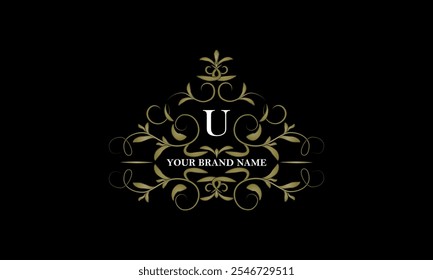 Monogram frame. Classic decorative element with the initial letter U. Vector emblems for logos and decorative design.